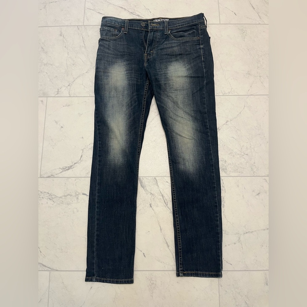Signature by Levi Strauss Blue Straight Jeans with Vintage Fading